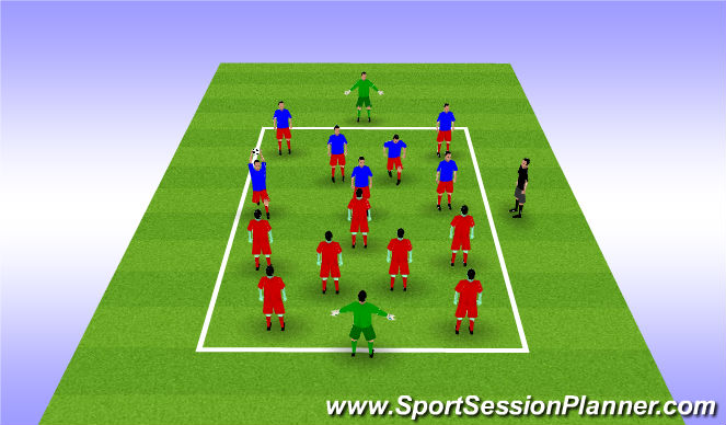 Football/Soccer Session Plan Drill (Colour): Session walk through 8v8 inc GK