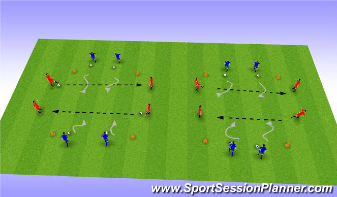 Football/Soccer Session Plan Drill (Colour): Passen und Dribbeln