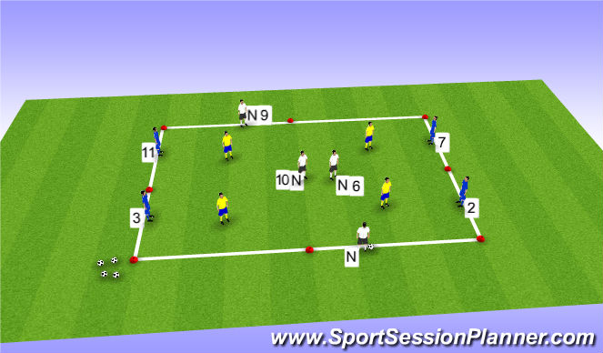 Football/Soccer Session Plan Drill (Colour): 4v4 + 4N