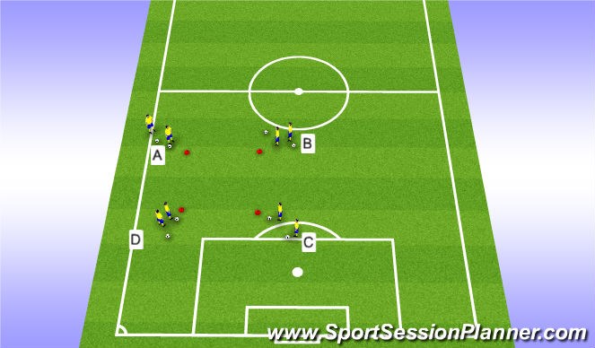 Football/Soccer Session Plan Drill (Colour): Space and Time Awareness warm up / defending movement