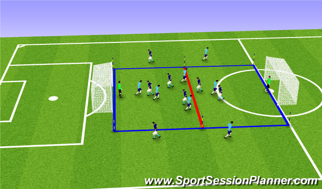 Football/Soccer Session Plan Drill (Colour): 6(+2) vs. 6 (+2) Negative Transition