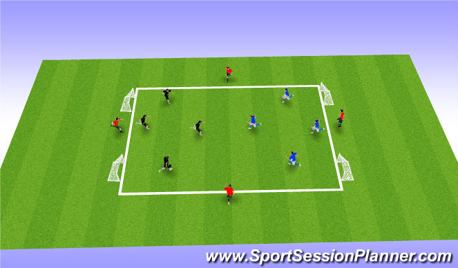 Football/Soccer Session Plan Drill (Colour): 4v4+4 (5v5+5) plus bumpers