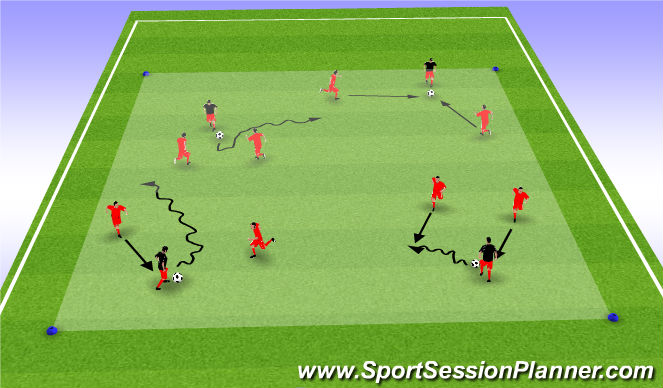 Football/Soccer Session Plan Drill (Colour): Dribbling past opponents and keeping the ball one minute game