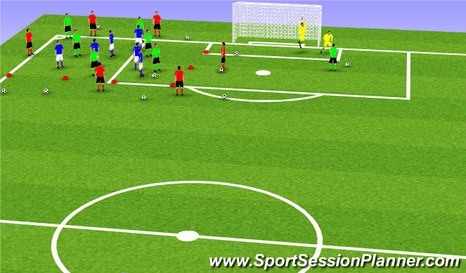 Football/Soccer Session Plan Drill (Colour): 6 v 6 + 6