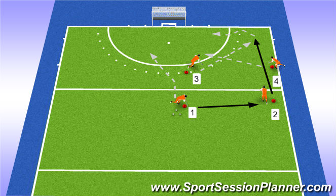 Hockey Session Plan Drill (Colour): Target en diagonaal lopen