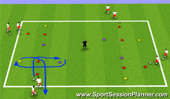 Football/Soccer Session Plan Drill (Colour): Warmup-Dribble T