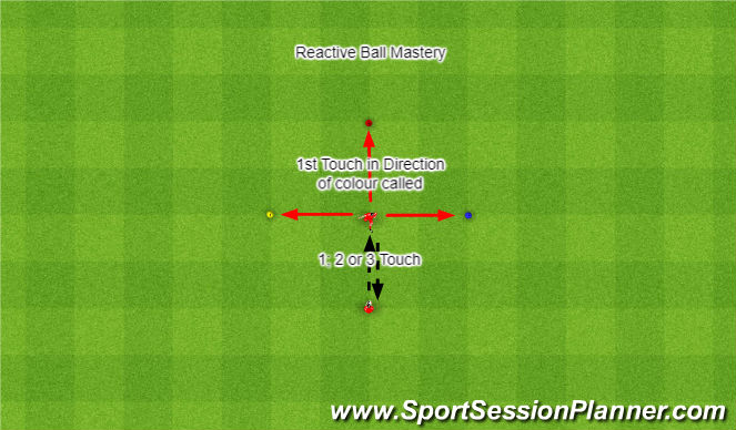 Football/Soccer Session Plan Drill (Colour): Reactive Ball Mastery
