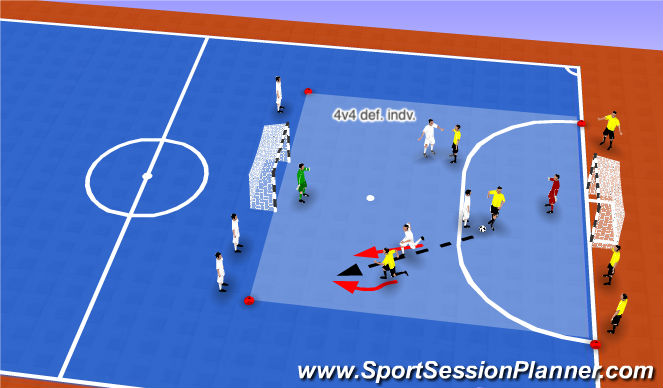 Futsal Session Plan Drill (Colour): Partido defensa individual doble area