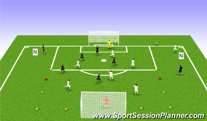 Football/Soccer Session Plan Drill (Colour): 7v7 +1 Flank Play