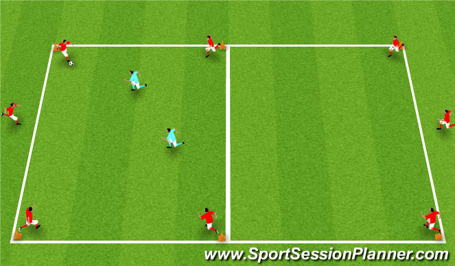 Football/Soccer Session Plan Drill (Colour): RONDO móvil dos zonas 8X2