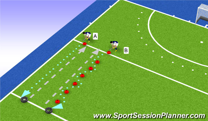 Hockey Session Plan Drill (Colour): Estafette met lift