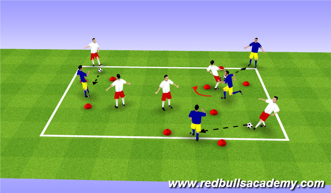 Football/Soccer Session Plan Drill (Colour): Warm up - Pass thru cones