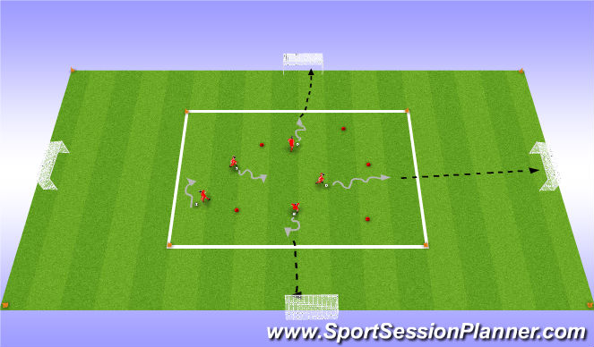 Football/Soccer Session Plan Drill (Colour): Technical - Ball Control & Shooting with 4 Goals
