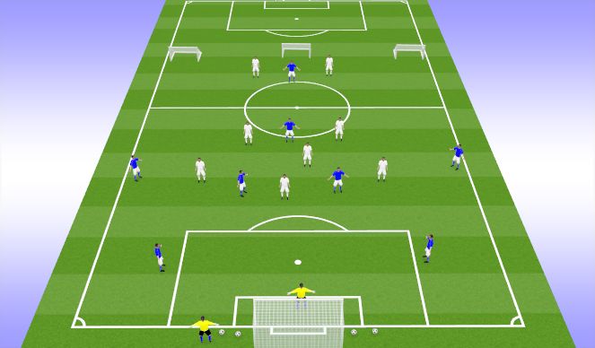 Football/Soccer Session Plan Drill (Colour): 8 v 8 +GKs - Build out of attacking hal