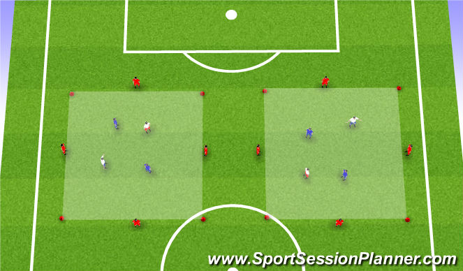 Football/Soccer Session Plan Drill (Colour): 2v2 + 4 possession