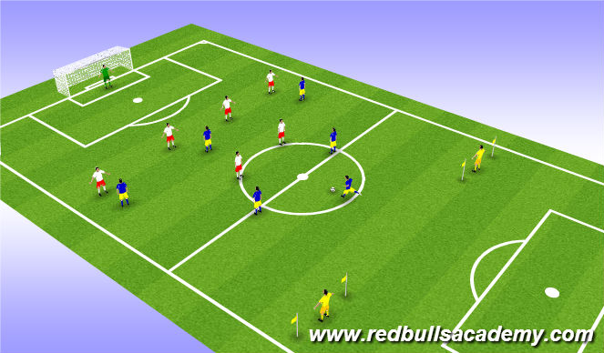 Football/Soccer Session Plan Drill (Colour): Conditioned Game - 6v7+2