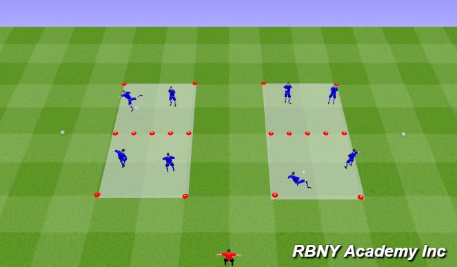 Football/Soccer Session Plan Drill (Colour): Soccer Tennis - on arrival