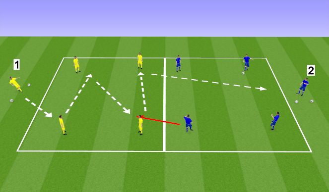Football/Soccer Session Plan Drill (Colour): Attacking or Defending situations 1 - 5 players