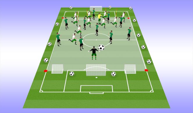 Football/Soccer Session Plan Drill (Colour): Tactical Possession 10 v 10 + K + K