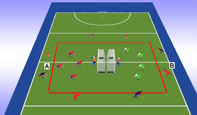 Hockey Session Plan Drill (Colour): Goalscoring Game