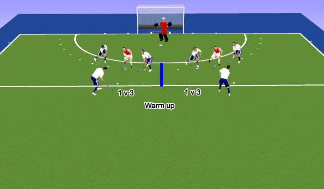 Hockey Session Plan Drill (Colour): 1 v 3  (10mins)