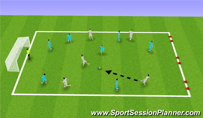 Football/Soccer Session Plan Drill (Colour): 8 vs. 5 to Counter Goals