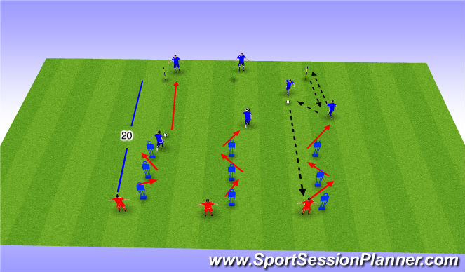 Football/Soccer Session Plan Drill (Colour): Passing Drill - Dribble / Pass and Move