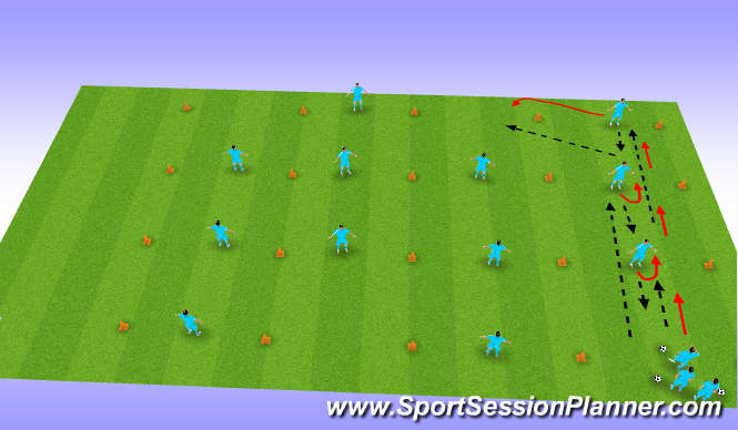 Football/Soccer Session Plan Drill (Colour): Screen 3 Up, back and through