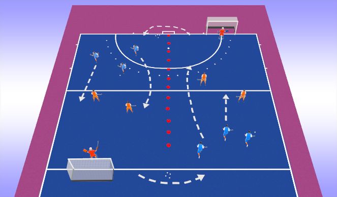 Hockey Session Plan Drill (Colour): 3v2 warm up