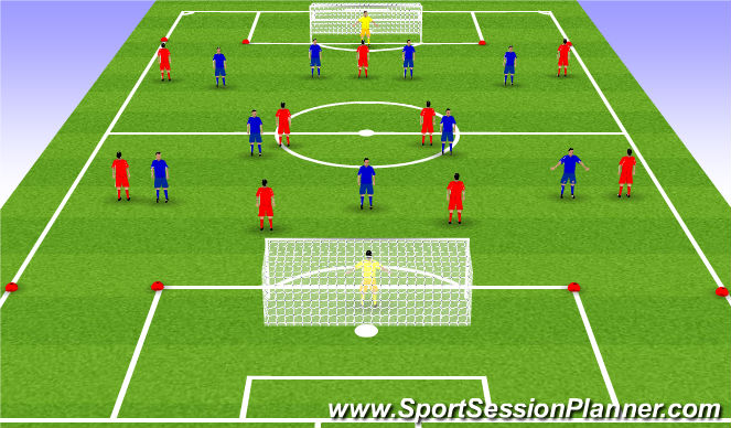 Football/Soccer Session Plan Drill (Colour): 9 vs 9 + 1 box-to-box