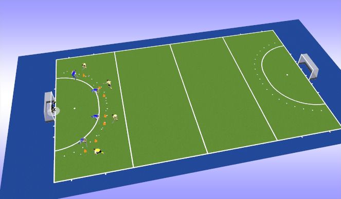 Hockey Session Plan Drill (Colour): 1 v 1 to goal