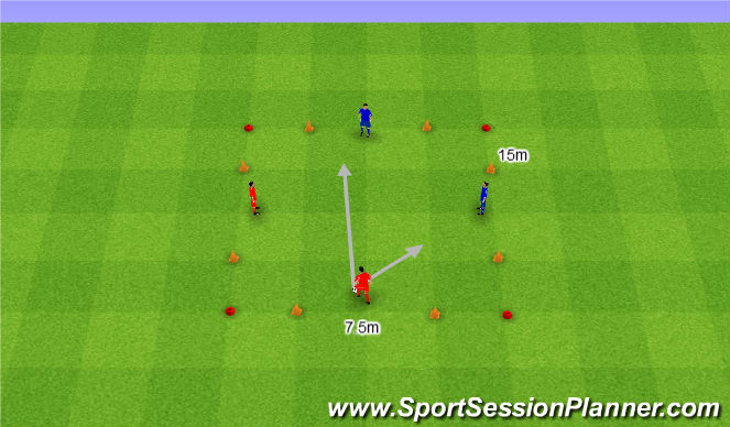 Football/Soccer Session Plan Drill (Colour): 2v2 z czterema przecinającymi się bramkami.