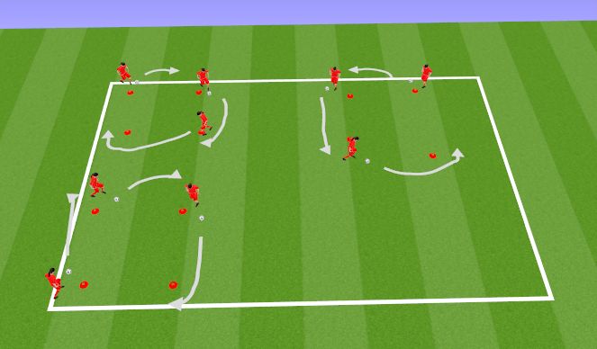 Football/Soccer Session Plan Drill (Colour): Warmup 2 - Dribbling at pace