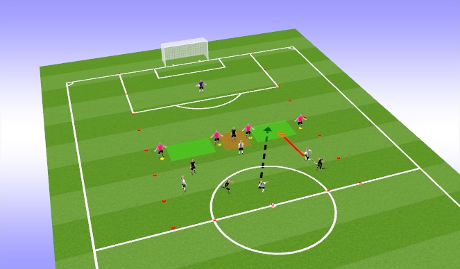 Football/Soccer Session Plan Drill (Colour): 4v4(+4) playing through passive