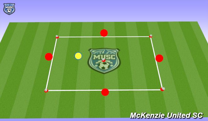 Football/Soccer Session Plan Drill (Colour): 4 v 1 Possession (5 Ball Target Game for Defender)