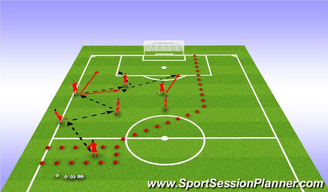 Football/Soccer Session Plan Drill (Colour): POP - 7 Plays a combination with the striker for 11 to penetrate on the far side