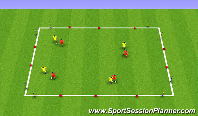 Football/Soccer Session Plan Drill (Colour): 1v1 4 mini goals