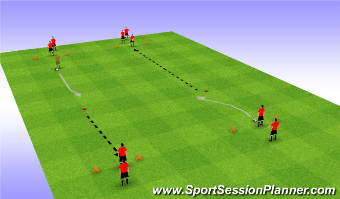 Football/Soccer Session Plan Drill (Colour): Dribbling and passing lines