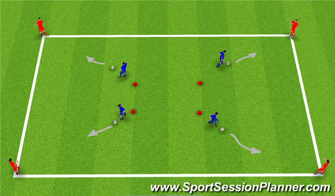 Football/Soccer Session Plan Drill (Colour): Players dribble to outside players