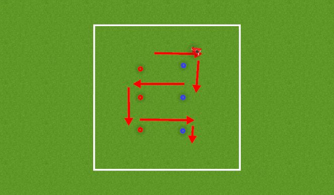 Football/Soccer Session Plan Drill (Colour): 6 Cone Dribbling warm up 