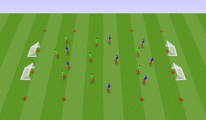 Football/Soccer Session Plan Drill (Colour): 4 Goal Game with Central Goals