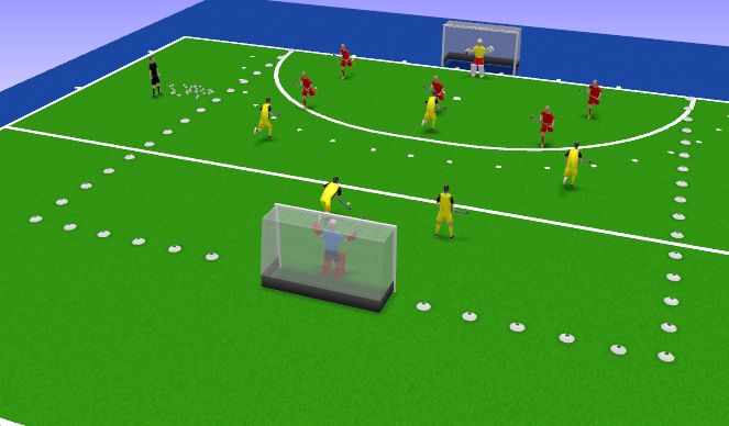 Hockey Session Plan Drill (Colour): Partij met twee keepers