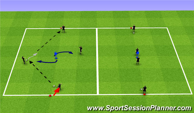 Football/Soccer Session Plan Drill (Colour): 1st touch w/ far foot