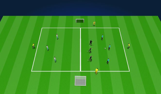 Football/Soccer Session Plan Drill (Colour): 6v3+2 To Target Players