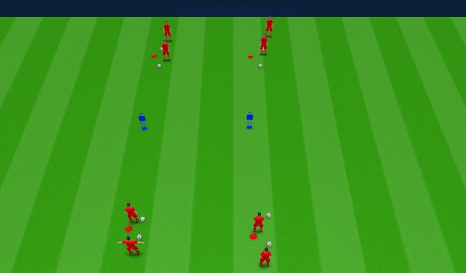 Football/Soccer Session Plan Drill (Colour): Running with the Ball at Mannequins (Technical - Unopposed)