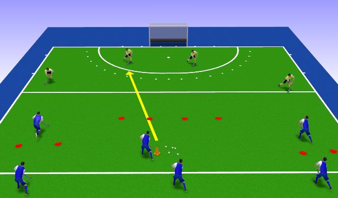 Hockey Session Plan Drill (Colour): back 4 vs press 3