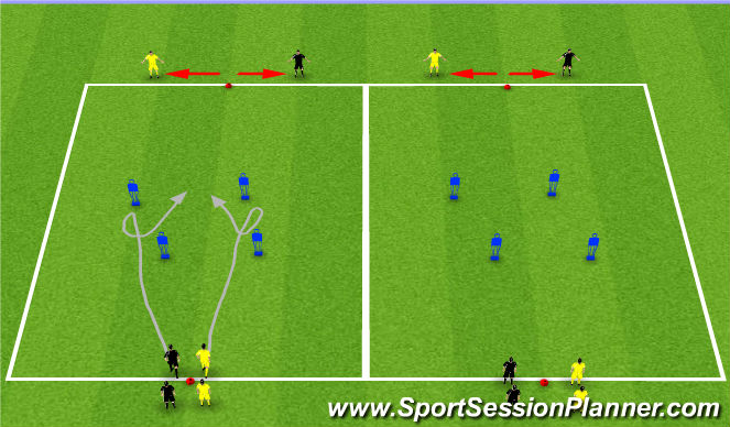 Football/Soccer Session Plan Drill (Colour): Inside-Outside Cuts - w/o ball
