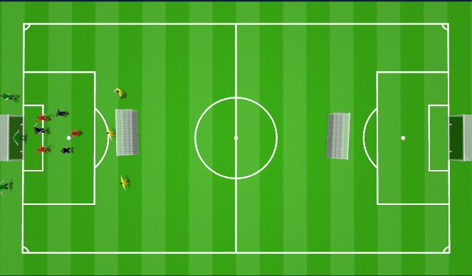 Football/Soccer Session Plan Drill (Colour): 3v3 +gk w/bumpers