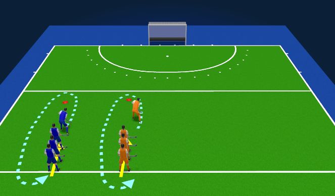 Hockey Session Plan Drill (Colour): Warming up - wedstrijd drijven - met bal